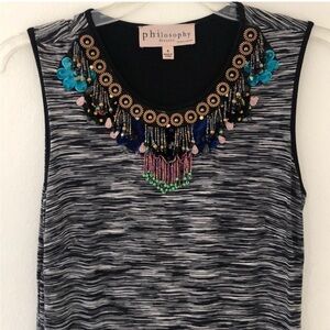 Philosophy Black and White dress with Beaded Neckline